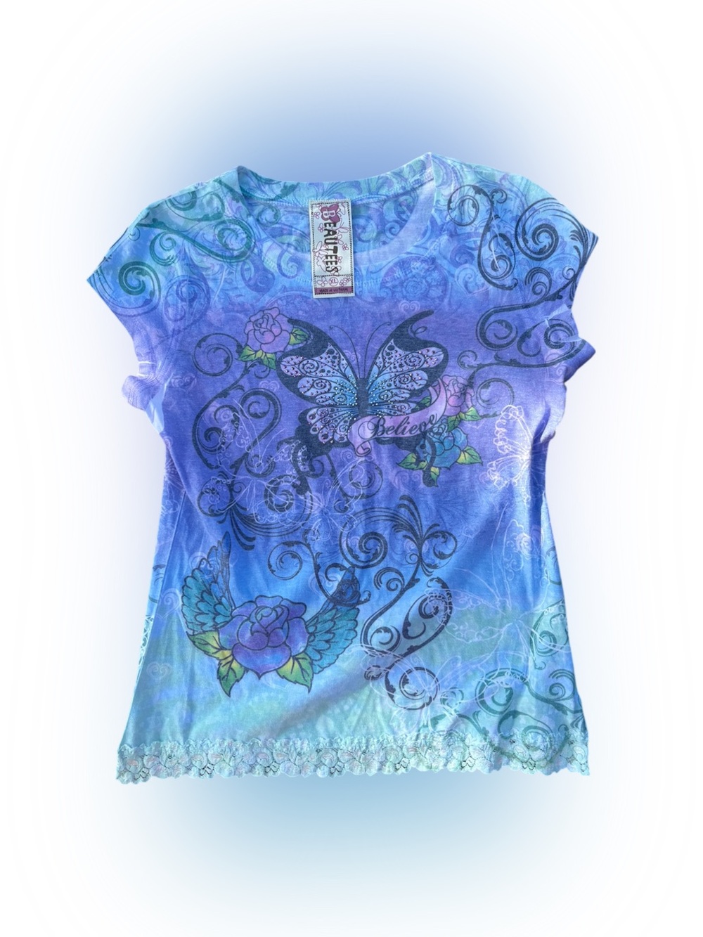 Y2K Butterfly Graphic Tee Purple Fairy S